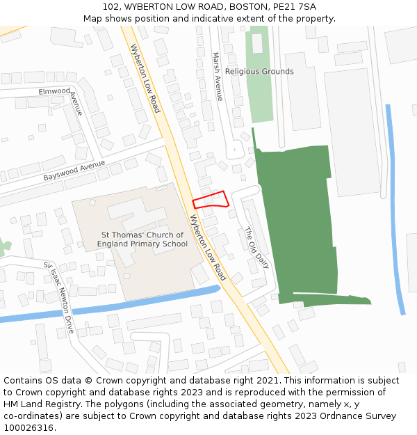 102, WYBERTON LOW ROAD, BOSTON, PE21 7SA: Location map and indicative extent of plot
