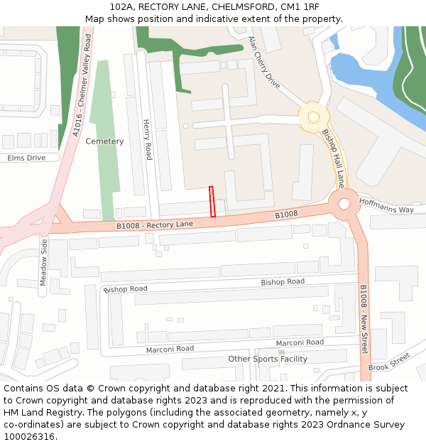 102A, RECTORY LANE, CHELMSFORD, CM1 1RF: Location map and indicative extent of plot