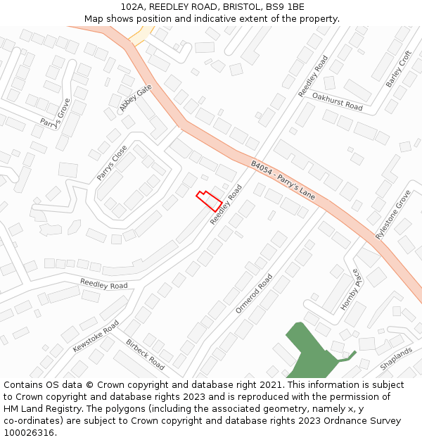 102A, REEDLEY ROAD, BRISTOL, BS9 1BE: Location map and indicative extent of plot