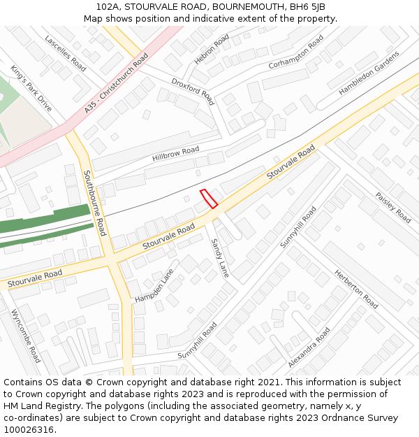102A, STOURVALE ROAD, BOURNEMOUTH, BH6 5JB: Location map and indicative extent of plot
