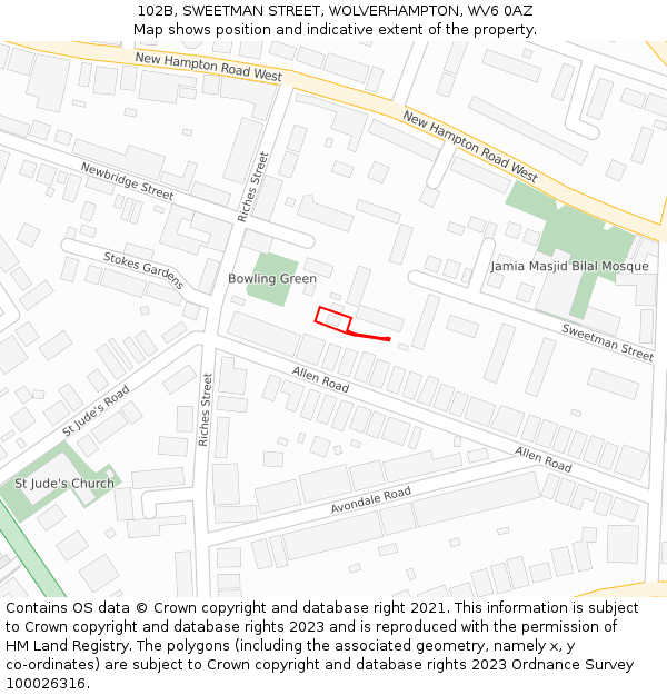 102B, SWEETMAN STREET, WOLVERHAMPTON, WV6 0AZ: Location map and indicative extent of plot