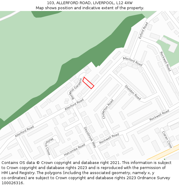 103, ALLERFORD ROAD, LIVERPOOL, L12 4XW: Location map and indicative extent of plot