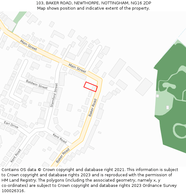 103, BAKER ROAD, NEWTHORPE, NOTTINGHAM, NG16 2DP: Location map and indicative extent of plot