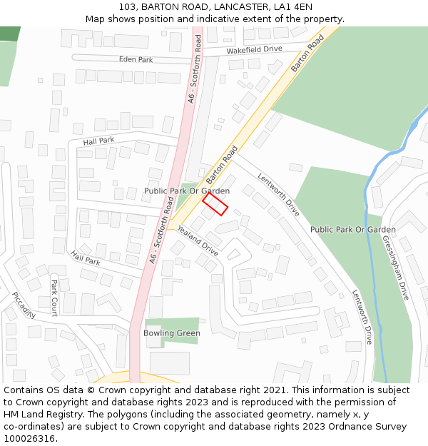 103, BARTON ROAD, LANCASTER, LA1 4EN: Location map and indicative extent of plot