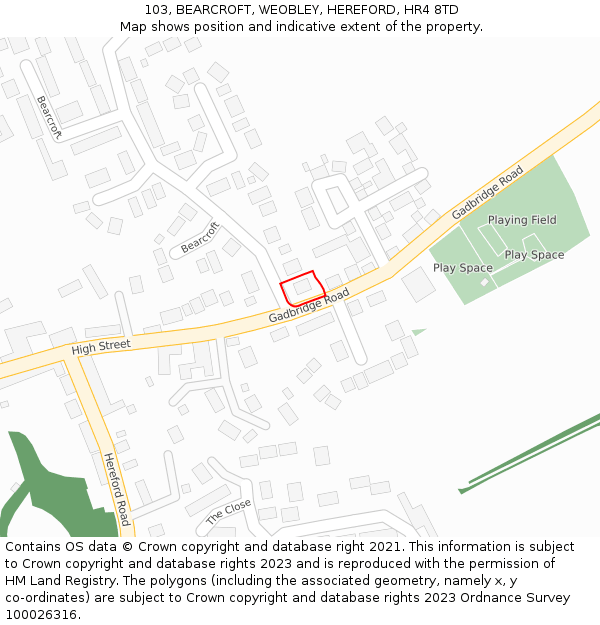 103, BEARCROFT, WEOBLEY, HEREFORD, HR4 8TD: Location map and indicative extent of plot