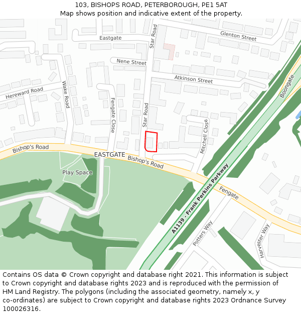 103, BISHOPS ROAD, PETERBOROUGH, PE1 5AT: Location map and indicative extent of plot