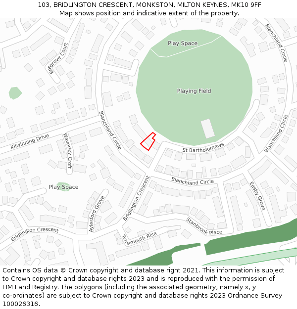 103, BRIDLINGTON CRESCENT, MONKSTON, MILTON KEYNES, MK10 9FF: Location map and indicative extent of plot
