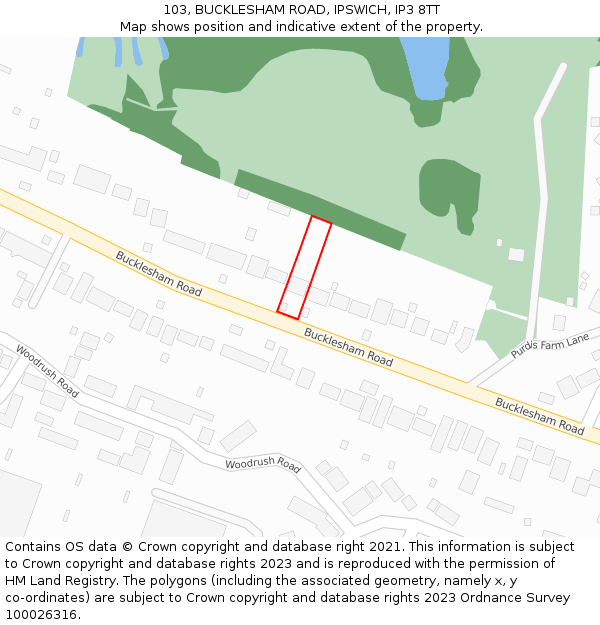 103, BUCKLESHAM ROAD, IPSWICH, IP3 8TT: Location map and indicative extent of plot