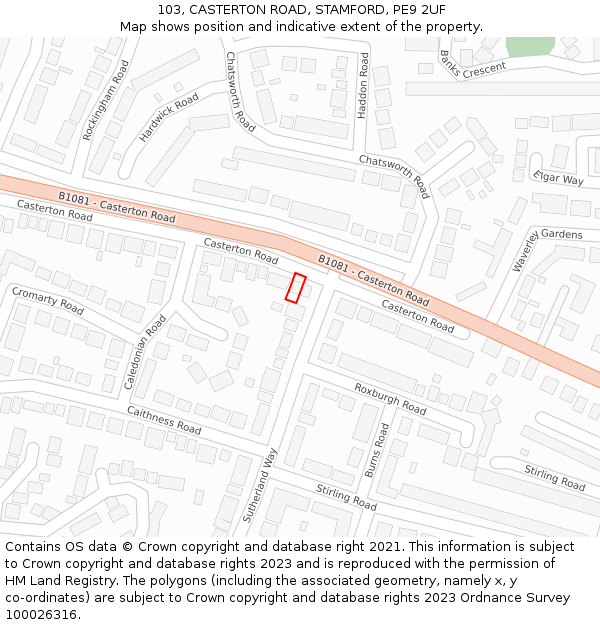 103, CASTERTON ROAD, STAMFORD, PE9 2UF: Location map and indicative extent of plot