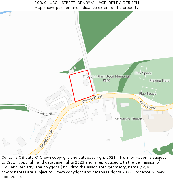 103, CHURCH STREET, DENBY VILLAGE, RIPLEY, DE5 8PH: Location map and indicative extent of plot