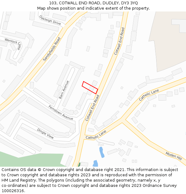 103, COTWALL END ROAD, DUDLEY, DY3 3YQ: Location map and indicative extent of plot