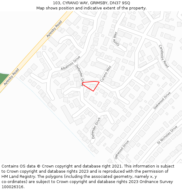 103, CYRANO WAY, GRIMSBY, DN37 9SQ: Location map and indicative extent of plot