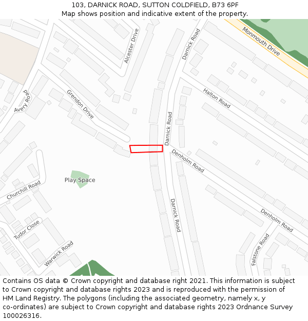 103, DARNICK ROAD, SUTTON COLDFIELD, B73 6PF: Location map and indicative extent of plot