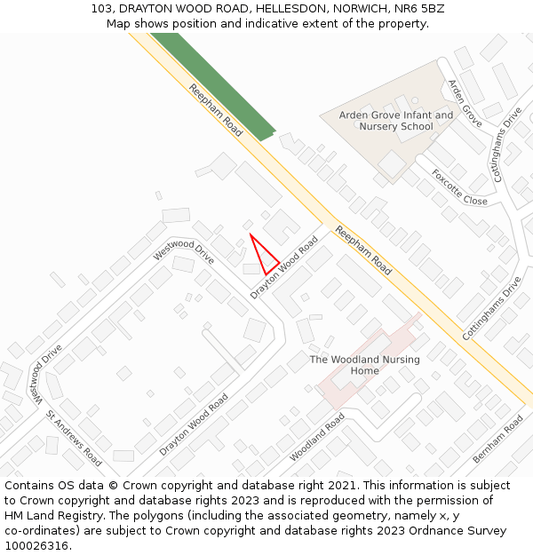 103, DRAYTON WOOD ROAD, HELLESDON, NORWICH, NR6 5BZ: Location map and indicative extent of plot