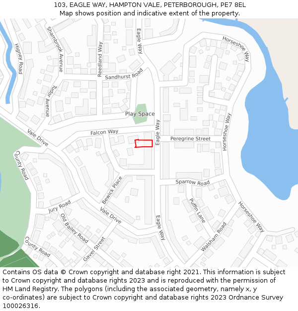 103, EAGLE WAY, HAMPTON VALE, PETERBOROUGH, PE7 8EL: Location map and indicative extent of plot