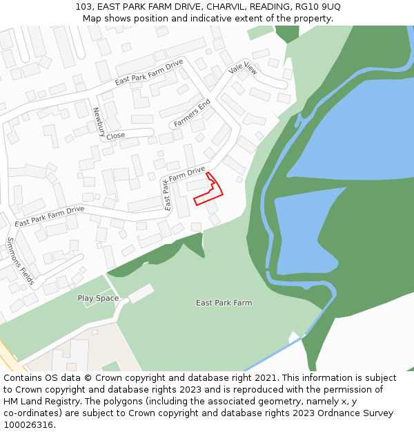 103, EAST PARK FARM DRIVE, CHARVIL, READING, RG10 9UQ: Location map and indicative extent of plot