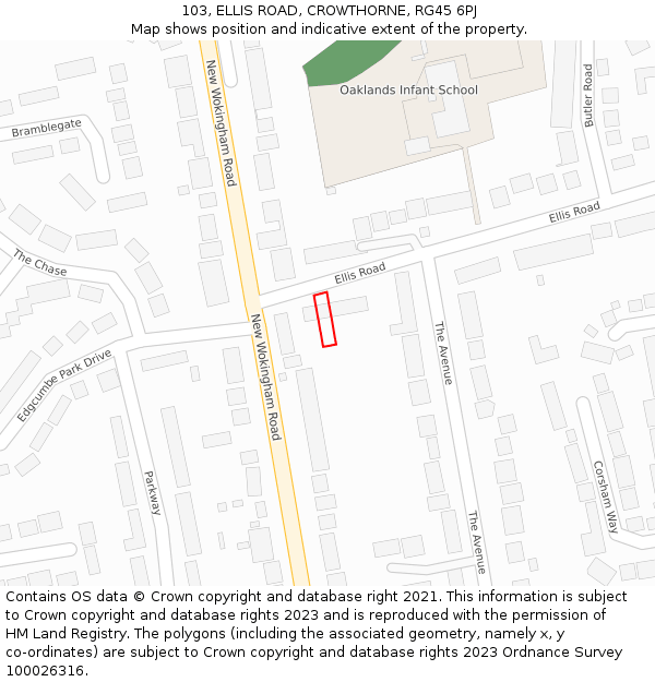 103, ELLIS ROAD, CROWTHORNE, RG45 6PJ: Location map and indicative extent of plot