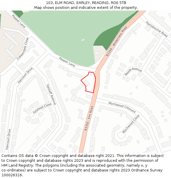 103, ELM ROAD, EARLEY, READING, RG6 5TB: Location map and indicative extent of plot