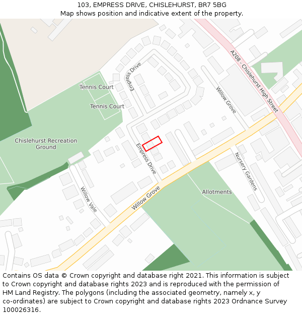 103, EMPRESS DRIVE, CHISLEHURST, BR7 5BG: Location map and indicative extent of plot