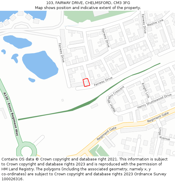 103, FAIRWAY DRIVE, CHELMSFORD, CM3 3FG: Location map and indicative extent of plot