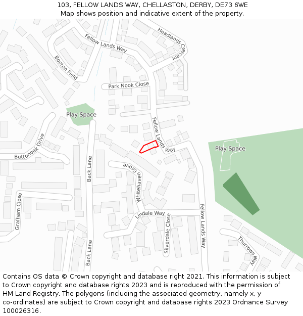 103, FELLOW LANDS WAY, CHELLASTON, DERBY, DE73 6WE: Location map and indicative extent of plot