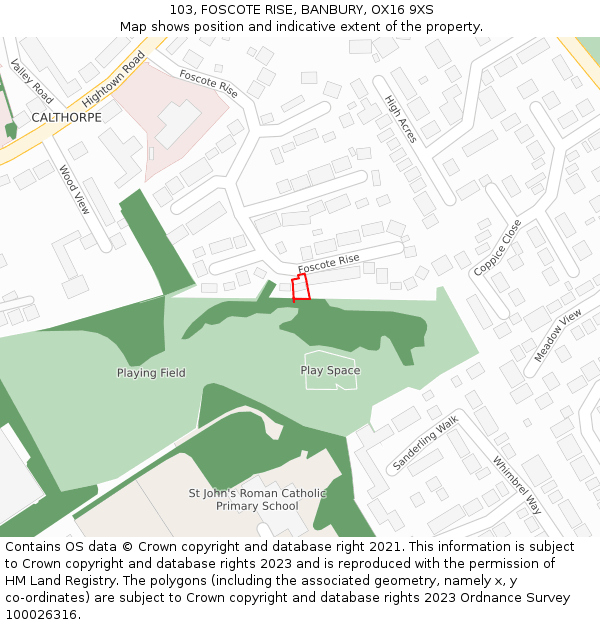 103, FOSCOTE RISE, BANBURY, OX16 9XS: Location map and indicative extent of plot