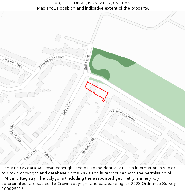 103, GOLF DRIVE, NUNEATON, CV11 6ND: Location map and indicative extent of plot