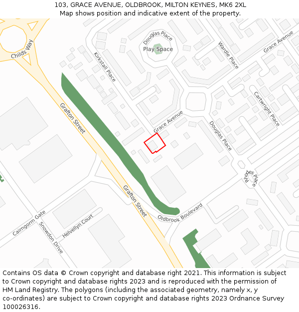 103, GRACE AVENUE, OLDBROOK, MILTON KEYNES, MK6 2XL: Location map and indicative extent of plot