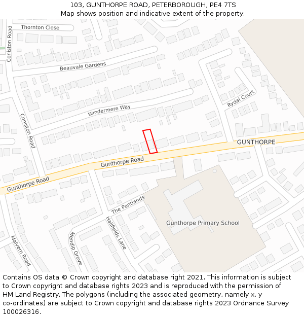 103, GUNTHORPE ROAD, PETERBOROUGH, PE4 7TS: Location map and indicative extent of plot