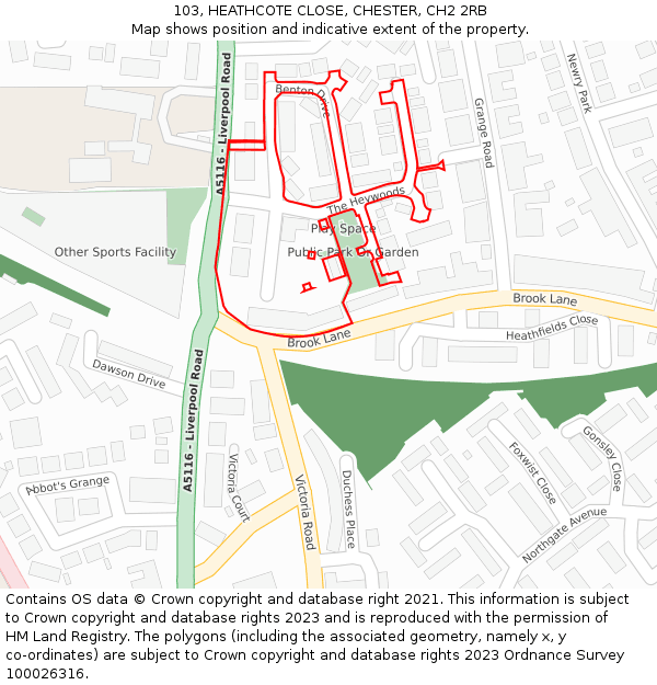 103, HEATHCOTE CLOSE, CHESTER, CH2 2RB: Location map and indicative extent of plot