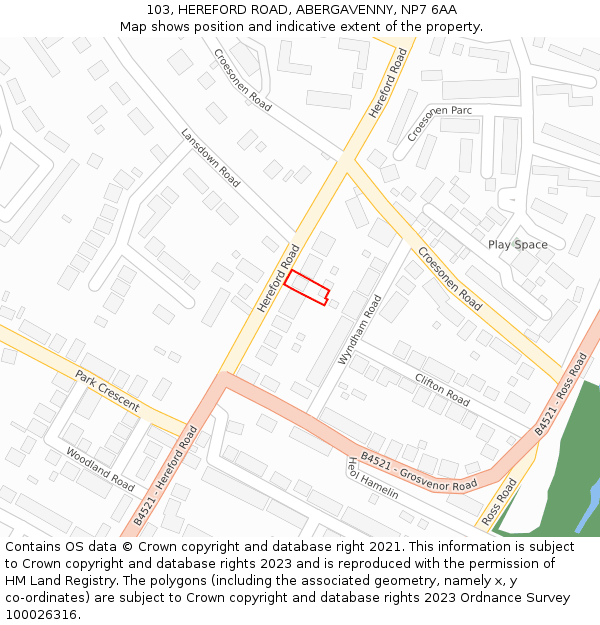 103, HEREFORD ROAD, ABERGAVENNY, NP7 6AA: Location map and indicative extent of plot