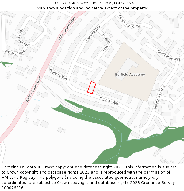103, INGRAMS WAY, HAILSHAM, BN27 3NX: Location map and indicative extent of plot
