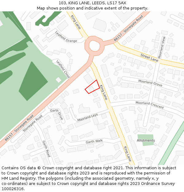 103, KING LANE, LEEDS, LS17 5AX: Location map and indicative extent of plot