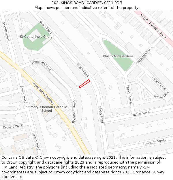 103, KINGS ROAD, CARDIFF, CF11 9DB: Location map and indicative extent of plot