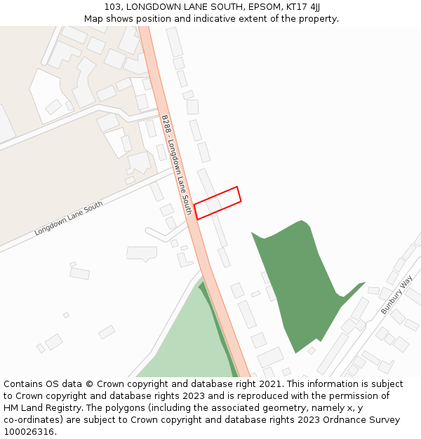 103, LONGDOWN LANE SOUTH, EPSOM, KT17 4JJ: Location map and indicative extent of plot