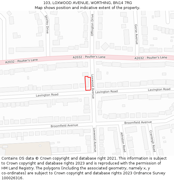 103, LOXWOOD AVENUE, WORTHING, BN14 7RG: Location map and indicative extent of plot