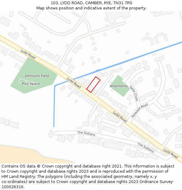 103, LYDD ROAD, CAMBER, RYE, TN31 7RS: Location map and indicative extent of plot