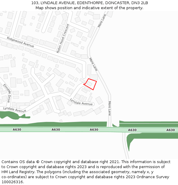 103, LYNDALE AVENUE, EDENTHORPE, DONCASTER, DN3 2LB: Location map and indicative extent of plot