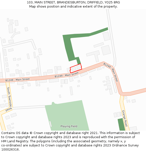 103, MAIN STREET, BRANDESBURTON, DRIFFIELD, YO25 8RG: Location map and indicative extent of plot