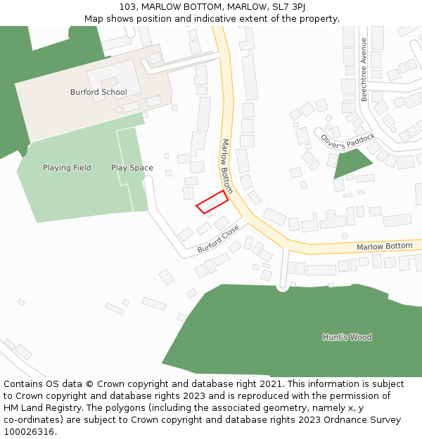 103, MARLOW BOTTOM, MARLOW, SL7 3PJ: Location map and indicative extent of plot