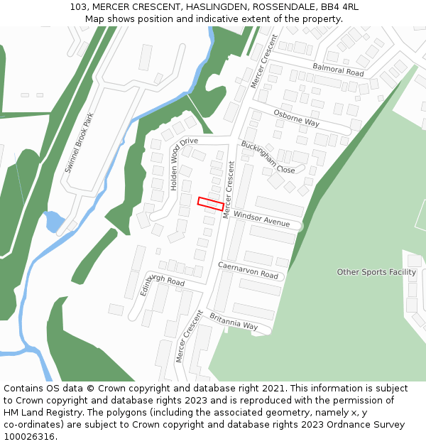 103, MERCER CRESCENT, HASLINGDEN, ROSSENDALE, BB4 4RL: Location map and indicative extent of plot