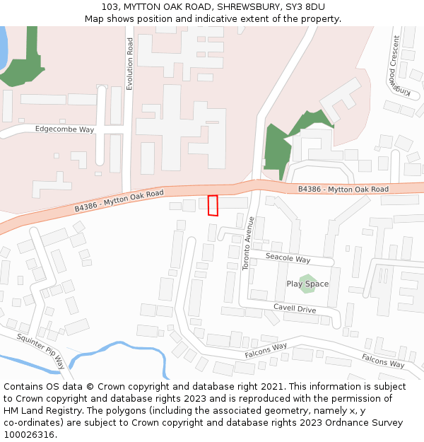 103, MYTTON OAK ROAD, SHREWSBURY, SY3 8DU: Location map and indicative extent of plot