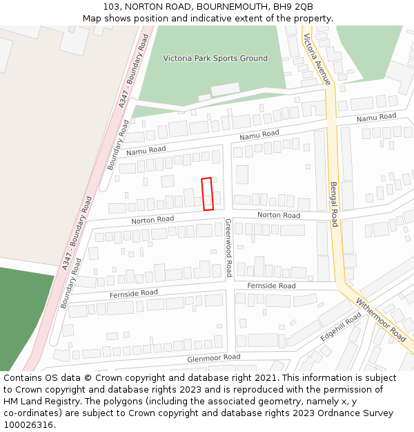 103, NORTON ROAD, BOURNEMOUTH, BH9 2QB: Location map and indicative extent of plot