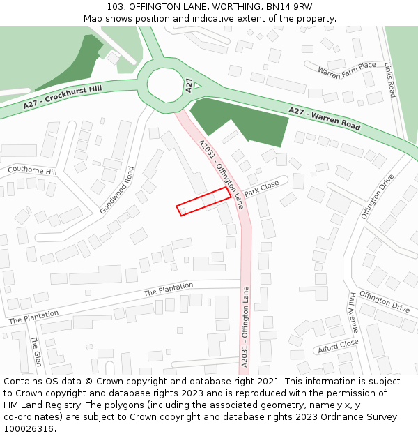 103, OFFINGTON LANE, WORTHING, BN14 9RW: Location map and indicative extent of plot