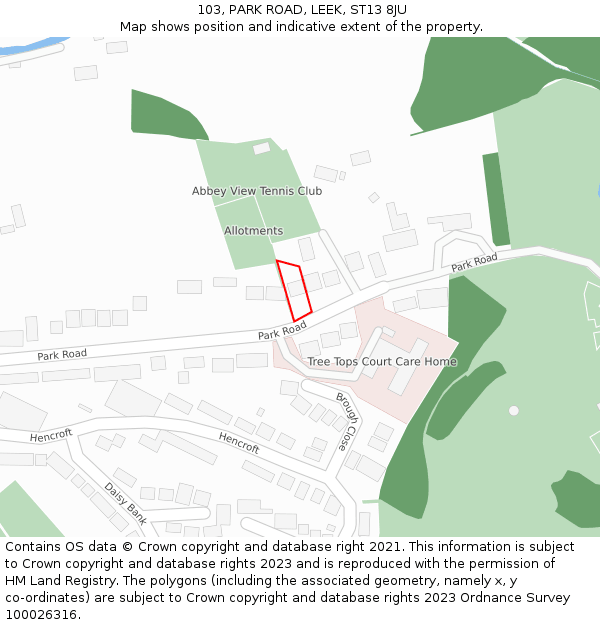 103, PARK ROAD, LEEK, ST13 8JU: Location map and indicative extent of plot