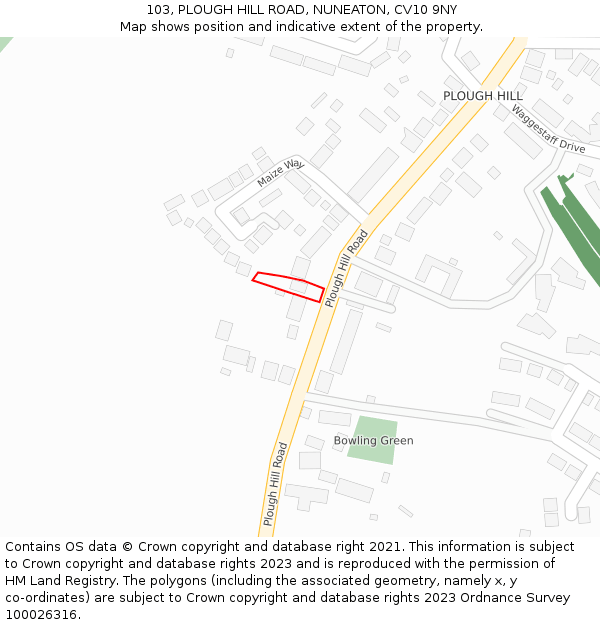 103, PLOUGH HILL ROAD, NUNEATON, CV10 9NY: Location map and indicative extent of plot