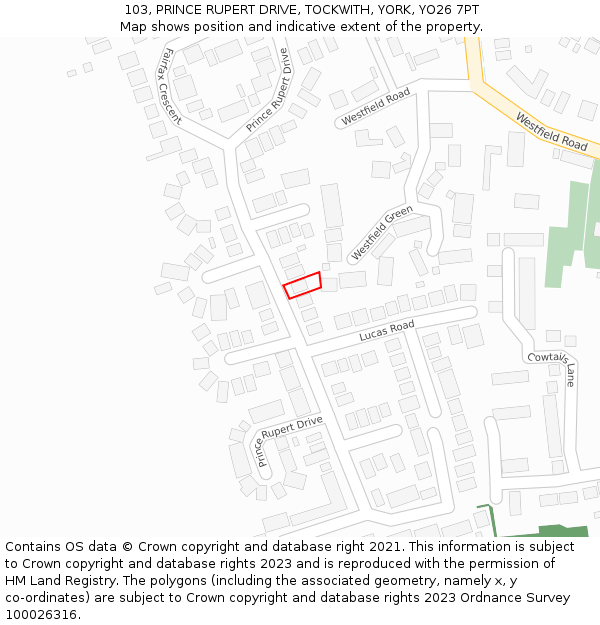 103, PRINCE RUPERT DRIVE, TOCKWITH, YORK, YO26 7PT: Location map and indicative extent of plot