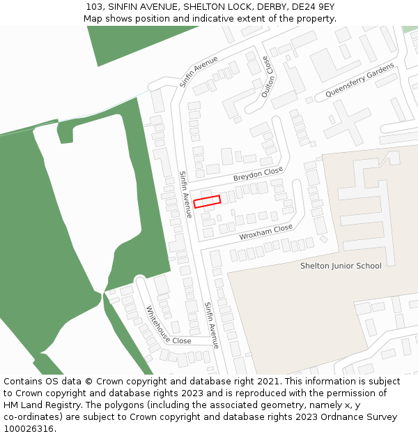 103, SINFIN AVENUE, SHELTON LOCK, DERBY, DE24 9EY: Location map and indicative extent of plot