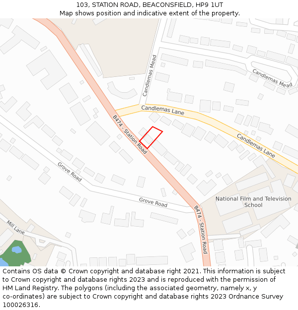 103, STATION ROAD, BEACONSFIELD, HP9 1UT: Location map and indicative extent of plot