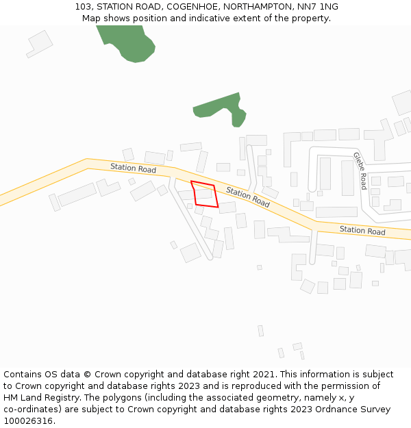 103, STATION ROAD, COGENHOE, NORTHAMPTON, NN7 1NG: Location map and indicative extent of plot
